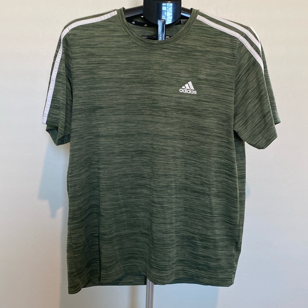 Mens Adidas Tech Tee Primegreen Aeroready 3 Stripe Short Sleeve Crew Neck Large